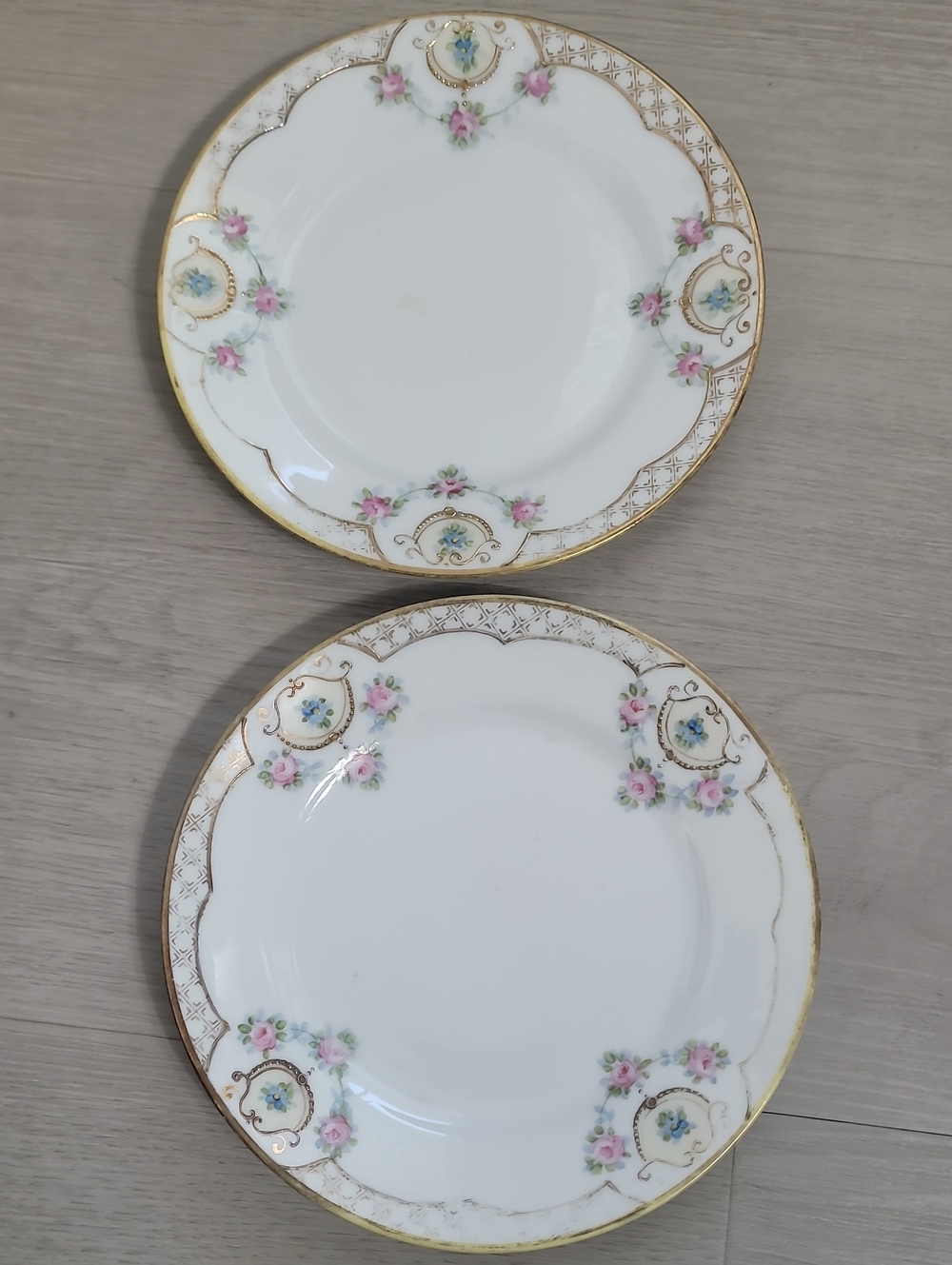 Vintage Nippon Hand Painted Floral Small Plates Set of 2 Gold Grandma Delicate